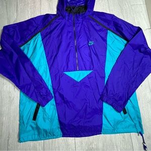 Vintage 90’s Men Nike Purple/Teal Zip Windbreaker Large Concealed
Hood Retro